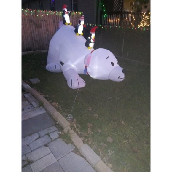 🆕7.7(L) x 6 FT(H) Inflatable Lighted Polar Bear with Three Penguin Decoration - Picture 2 of 11